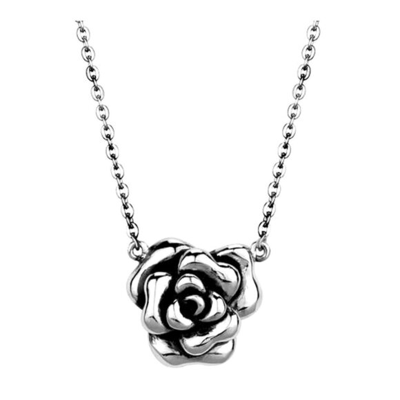 Womens Ladies 18" Solid Stainless Steel Chain Rose of Sharon Pendant Necklace - Picture 1 of 5